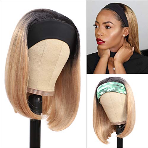 12 Inch Short Bob Headband Wig for Women - Synthetic Glueless Heat-Resistant Hairpiece T1B/627