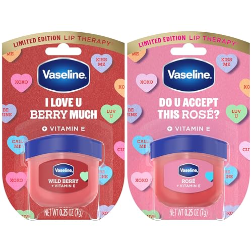 Vaseline Lip Therapy Mini Tinted Lip Balm Set, Valentine¡¯s Day Limited Edition Ros? + Wild Berry with Vitamin E for Soft, Kissable Lips, 0.25 Oz Ea