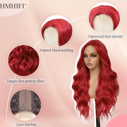 Red Wavy Wig for Women - 26 Inch Long Curly Middle Part Hair - Variation of 26'' / Red