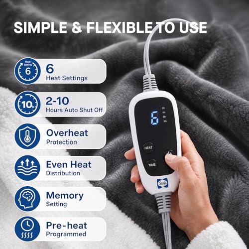 Sealy Charcoal Wearable Electric Blanket with Foot Pocket, 50x70+18"