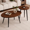 Semjar Oval Walnut Coffee & End Table Set - 2 Pcs Nesting Modern Living Room Furniture