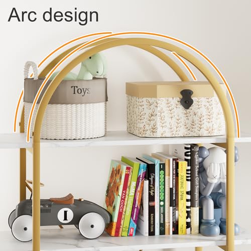 Gold 5-Tier Arched Bookshelf - Industrial Style Curved Tall Bookcase, 31.5 Inch Width