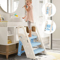 Blue Foldable Toddler Step Stool with Handles - Adjustable 3-Step Bathroom & Kitchen Ladder
