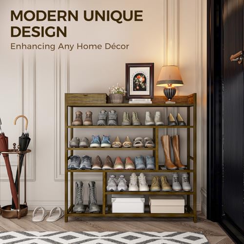 Dark Brown Bamboo Shoe Rack for Entryway - Large Capacity, Adjustable Storage