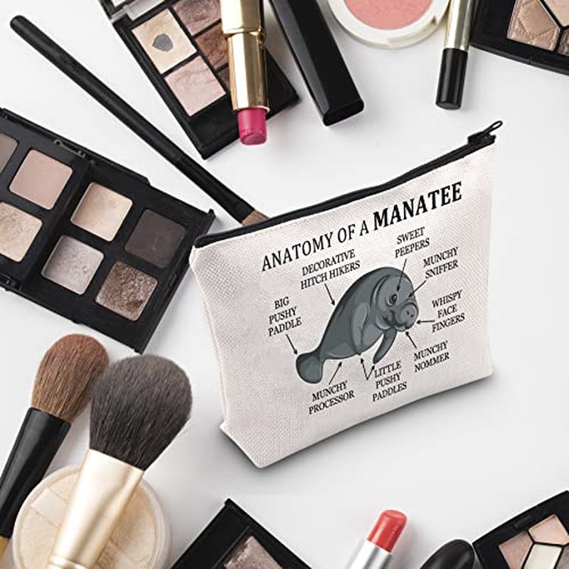 G2TUP Manatee Lover Gift Anatomy Of A Manatee Makeup Bag Manatee Fan Cosmetic Bag Manatee Mom Gift Sea Cow Lover Gift Zipper Travel Bag (Anatomy Of A Manatee White Bag)