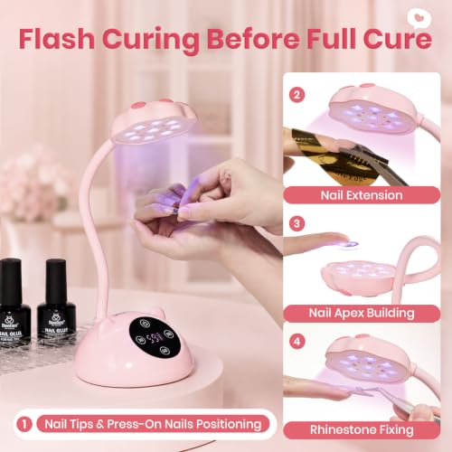 Beetles Flash Cure Nail Lamp - Pink, Cordless UV LED Nail Dryer with Gooseneck