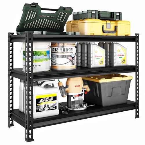 Heavy Duty 3-Tier Garage Shelving Unit - Black, 40W x 18D x 36H, Adjustable Storage