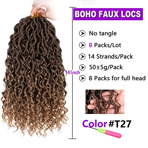 8 Pack Ombre Boho Faux Locs Crochet Hair 14 Inch Goddess Locs T27# Variations