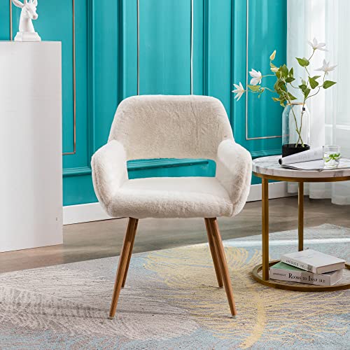 KCC White Desk Chair No Wheels Vanity Makeup Chair for Living Room - 1PC