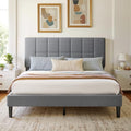 Dark Gray Full Size Upholstered Bed Frame with Headboard, Adjustable, Sturdy 12-Leg Wood Support