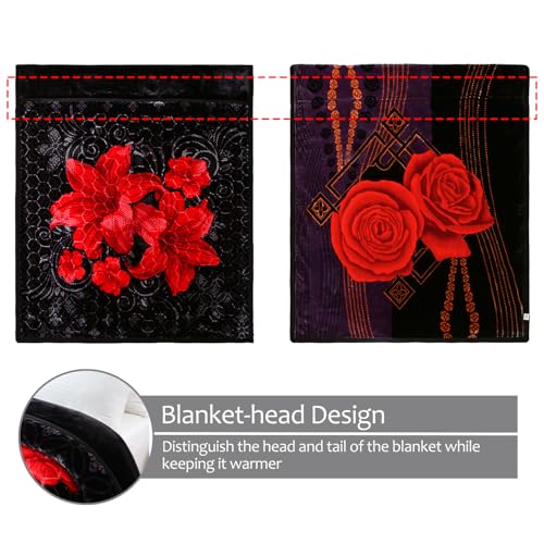 JML Korean Style Fleece Blanket King Size 87x94 with Black Flower Pattern