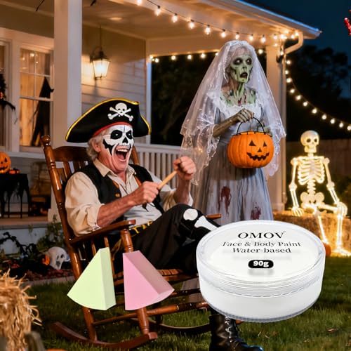 White Face Paint 90g (3.17 oz) Non-Toxic,Water Activated Face Painting Kit for Kids Adults,SFX Makeup Facepaint Palette for Halloween,Cosplay,Theater Party,Skeleton Skull Joker Special Effects