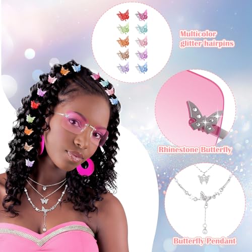 Fourluoo 60 Pcs Y2K Accessories Set for Women - Gradient Pink & Silver Variations