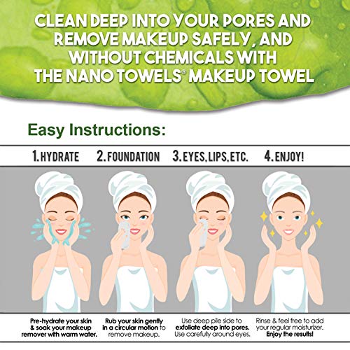 Nano Makeup Remover Cloth 3-Pack - Multi Color Reusable Facial Cleansing Towels Grey Pink Green