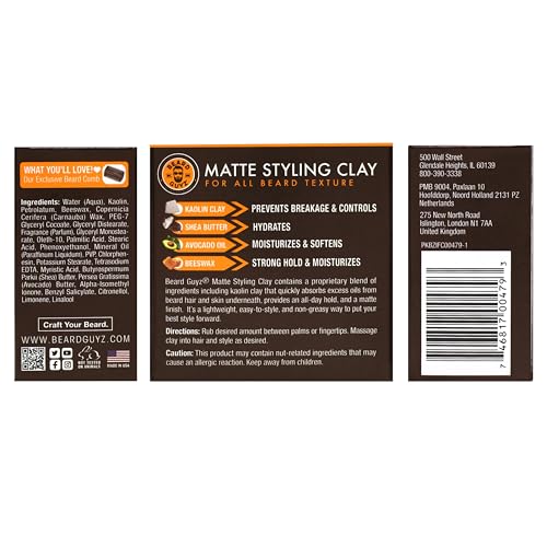 Beard Guyz Matte Styling Clay ? Strong?Hold for Beard & Hair ? Natural Texture & Matte Finish Styling Clay for Men¡¯s Grooming, 3 oz