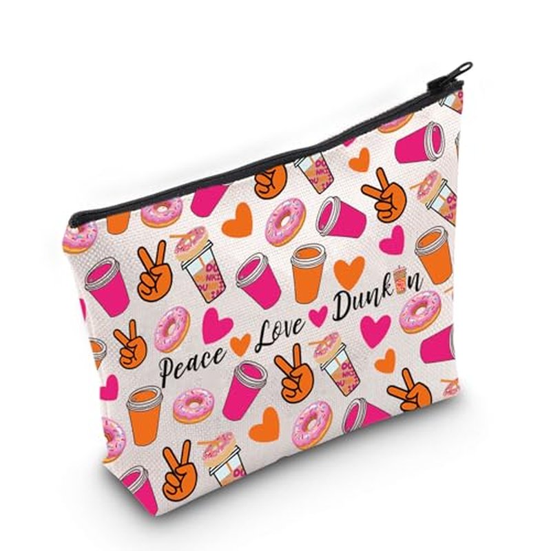 JXGZSO Peace Love Donut Junkie Shopping Bag Coffee Donuts Lover Gift Coffee Cosmetic Bag (Peace Love Drink Bag)