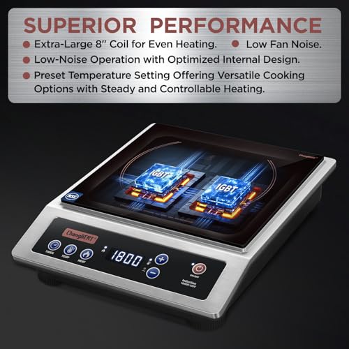 ChangBERT 1800W Induction Cooktop with Large Coil Burner, NSF Certified