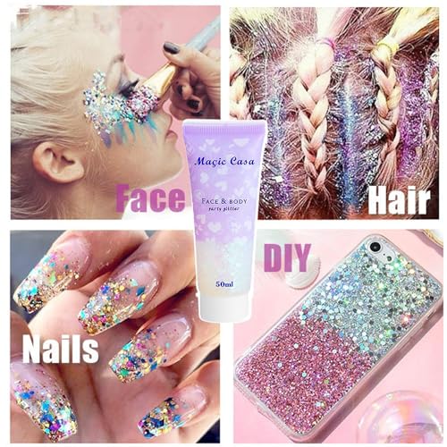 Body Glitter White & Silver & Pink 150ml Face Hair Self Adhesive Gel Accessories Cosmetic Glitter Long Lasting Chunky Sequins Glitters for Eye Lip Nails Gel Festival Rave