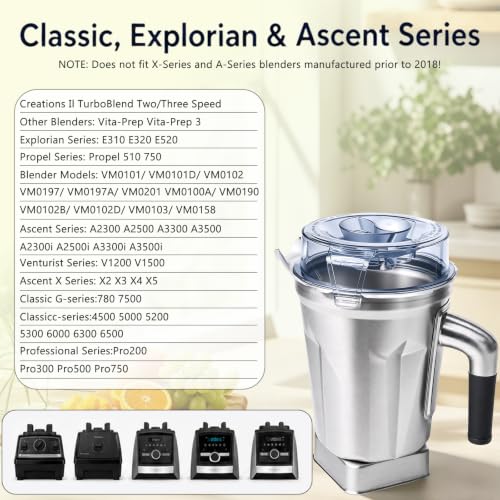 64 Oz Stainless Steel Blender Pitcher with Recognition Chip - Compatible with Ascent & More