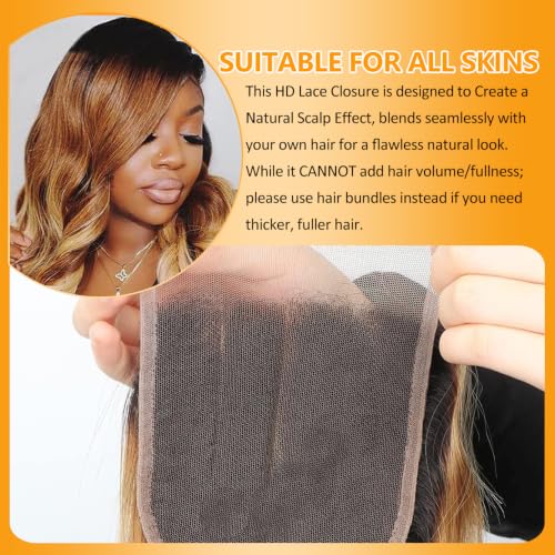 QTHAIR 18-inch Ombre Body Wave Lace Closure 4x4 Brazilian Virgin Hair T1B/4/27