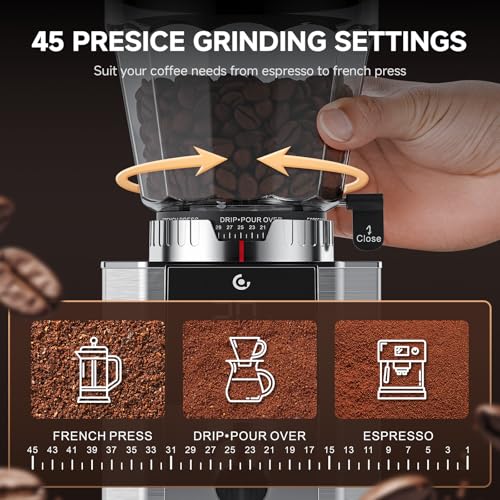 Conical Burr Coffee Grinder with 45 Settings and Touchscreen - Metallic Silver