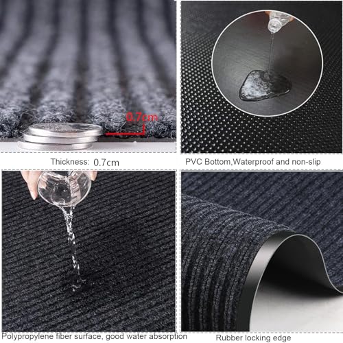 Grey Commercial Grade Door Floor Mat 3' x 16.4' Non Slip Waterproof Entryway Rug