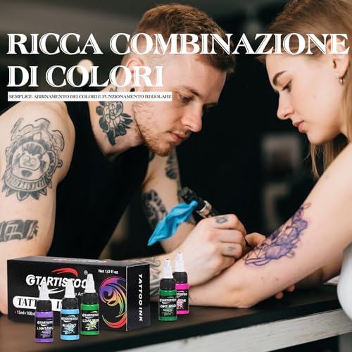 GTARTISTOO 16-Color Tattoo Ink Set 15ml Permanent Pigment Supplies for Beginners