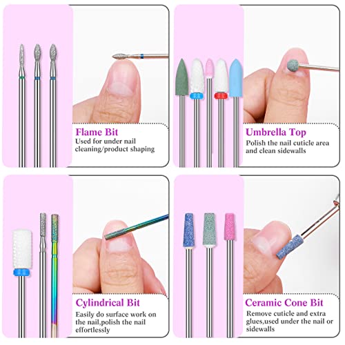 Chumia 47 Pcs Nail Drill Bits Sets 3/32 Inch Electric Diamond Ceramic Acrylic Gel Nail Bit Kit Manicure Supplies Carbide Cuticle for Manicure Drill Remover for Home Salon Gel Pedicure Tools