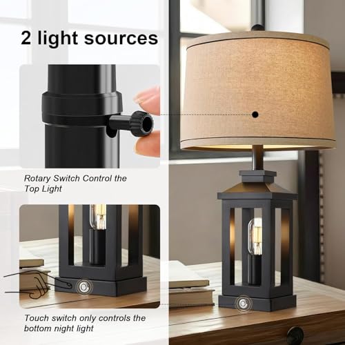Retro Farmhouse Black Table Lamp for Living Room & Bedroom - 23.75 Inch