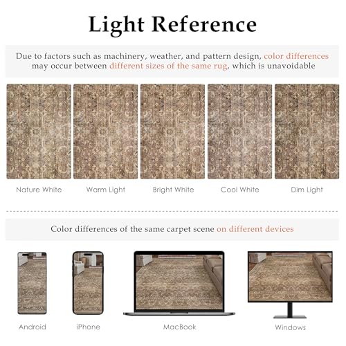 Vintage Distressed Washable Area Rug - 6x9 ft Brown Low Pile for Living Room
