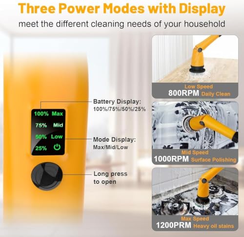 Denqir 1500 RPM Electric Spin Scrubber for DeWalt 20V Battery - Yellow