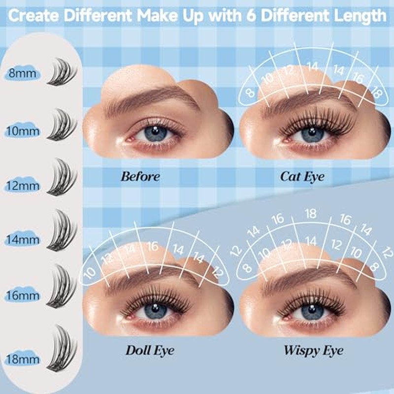KevKev Lash Clusters 168 Pcs Cluster Lashes DIY Lash Extensions Mixed Styles Individual Lashes Eyelash Clusters Thin Band & Soft Lashes that Look Like Eyelash Extensions(Cloudy & Cirrus, D-8-16mix)