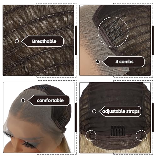 Ash Blonde Lace Front Wig 13x4 Inches Pre-Plucked Synthetic Wavy Hair