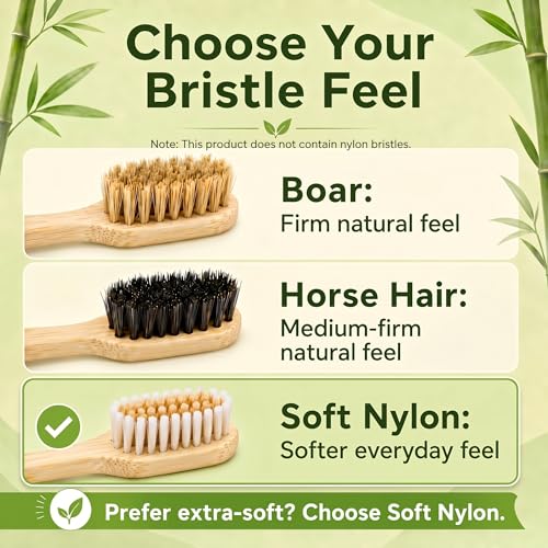 Natural Boar & Horsehair Bamboo Toothbrush 2 Pack - Plastic & Nylon Free