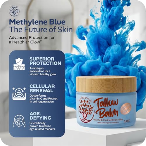 Copper Peptide GHK-Cu & Methylene Blue Infused Whipped Grass Fed Beef Tallow Balm, Anti-Aging, Fine lines, Wrinkles, Eczema, Acne, Full body moisturizer, All skin types, With Organic Ingredients 3.4oz