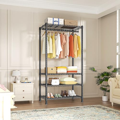 Ulif H2 Heavy Duty Freestanding Clothes Rack Black, 4-Tier Garment & Closet Organizer