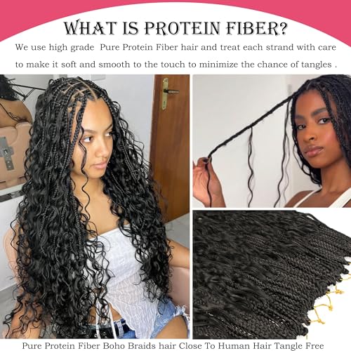 1B / 24 Inch Goddess Box Braids Crochet Hair - Natural Protein Fiber, Soft & Durable