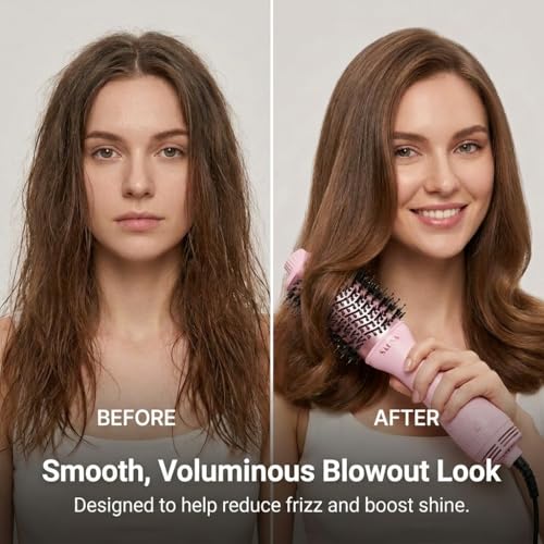 Professional 4-in-1 Titanium Ionic Hair Dryer Brush Volumizer for Medium to Long Hair - Pink