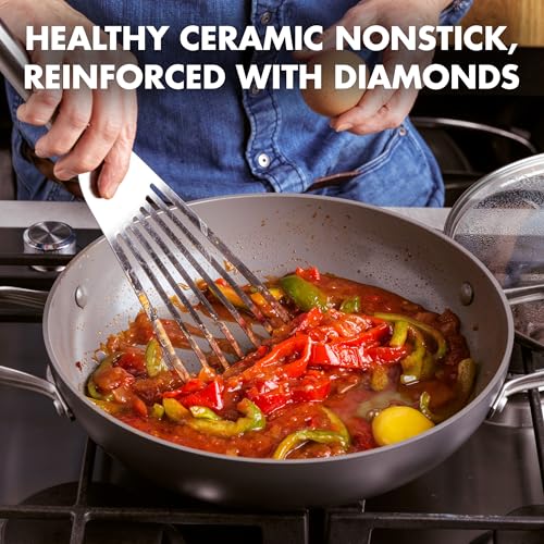 11-Inch Hard Anodized Ceramic Nonstick Frying Pan with Lid & Handles