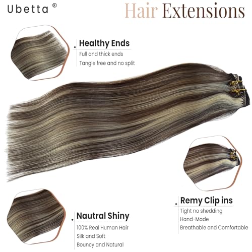 Ubetta 20 Inch Clip-in Hair Extensions #4/613 Blonde Balayage Chocolate Brown - 7pcs 70G