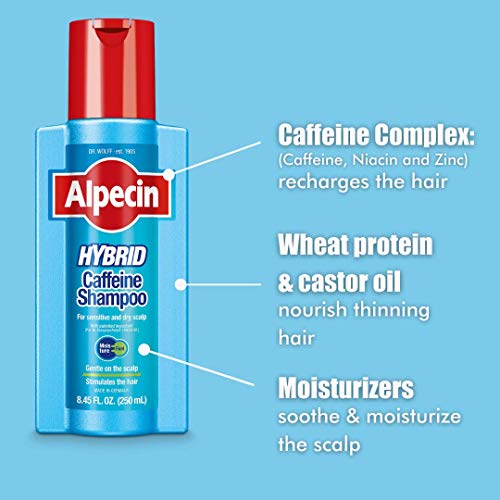 Alpecin Hybrid Caffeine Shampoo for Men - Sensitive, Dry & Thinning Hair Care, 8.45 fl oz
