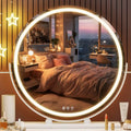 Hasipu 23.6-Inch LED Lighted Makeup Mirror with Touch Control, 3 Colors Dimmable, Round 360° Rotation, White Frame