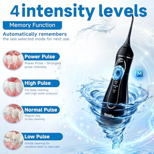 Black Cordless Water Flosser for Teeth & Braces, 300ML Travel Dental Cleaner