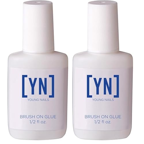 Young Nails Brush On Quick Dry Nail Glue - Strong Adhesive for Press Ons, Artificial Nail Tips, Best Nail Bond for Fast Application, Easy Fake Nails (Pack of 2)