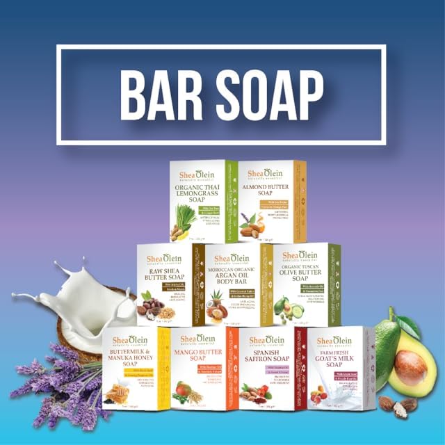 Shea Olein Organic Lemongrass & Ginger Bar Soap - Antibacterial, Refreshing, 6 Bars