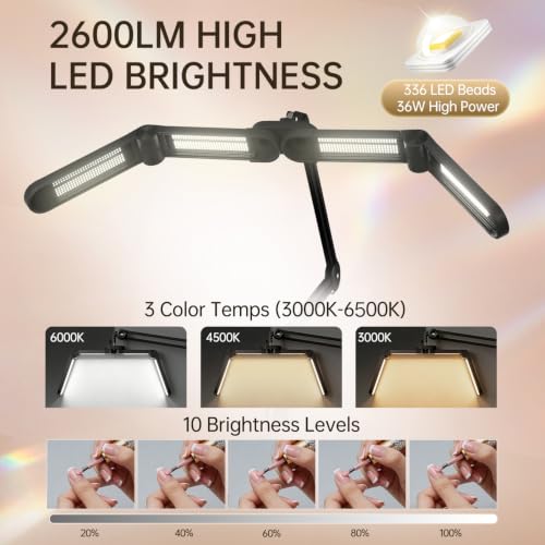 Half Moon Nail Desk Lamp with Adjustable Clamp and Foldable Design - LED Studio Lighting for Nail Techs