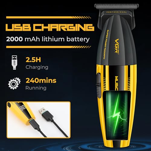 VGR 285T Small Hair Trimmer for Men, 9000RPM Professional Beard Trimmer for Men, Zero Gapped Ceramic & DLC T Blade Clippers for Hair Cutting, Cordless Hair Clippers Barber Kit with LED Display