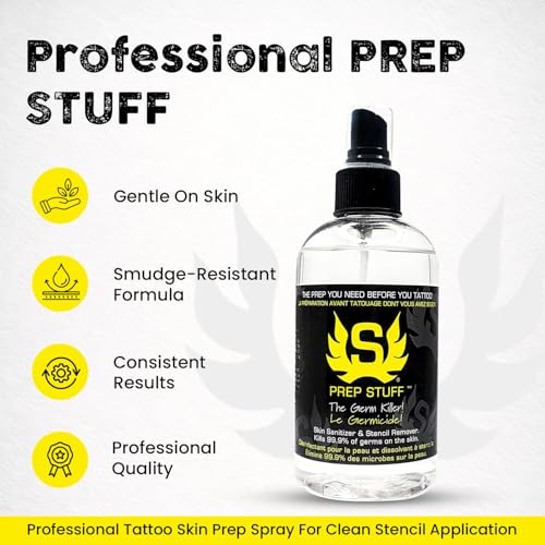8oz Tattoo Stencil Prep Spray - Clear | Skin Cleanser & Remover for Artists