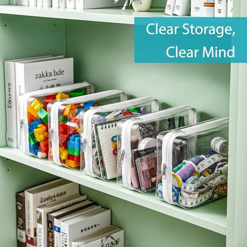 4PCS Clear Hard Shell Double-Zipper Pouches, Transparent Plastic Organizer Bags for Travel Cosmetics, Toiletries, Toy Storage & More