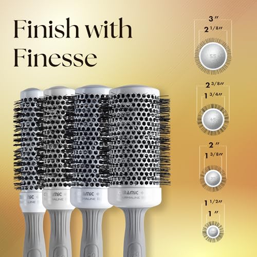 Olivia Garden Ceramic Ion Round Thermal Hair Brush - 4-Piece White/Grey